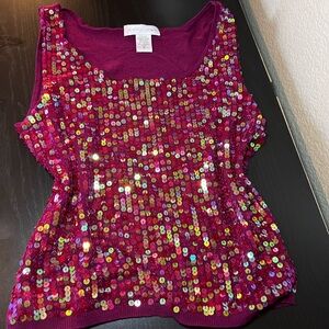 Burgundy Sequin Embellished Tank Top